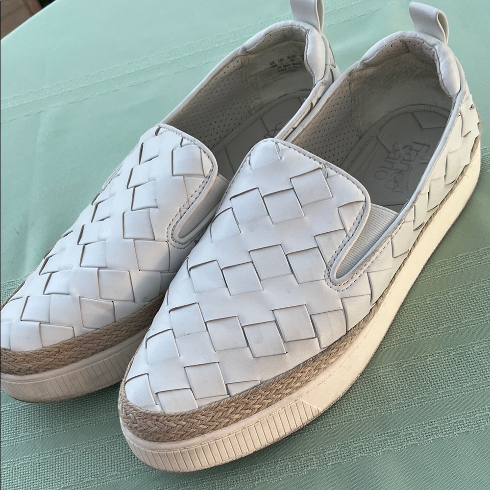 Franco Sarto White Woven Slip-On Platform Mules size 10